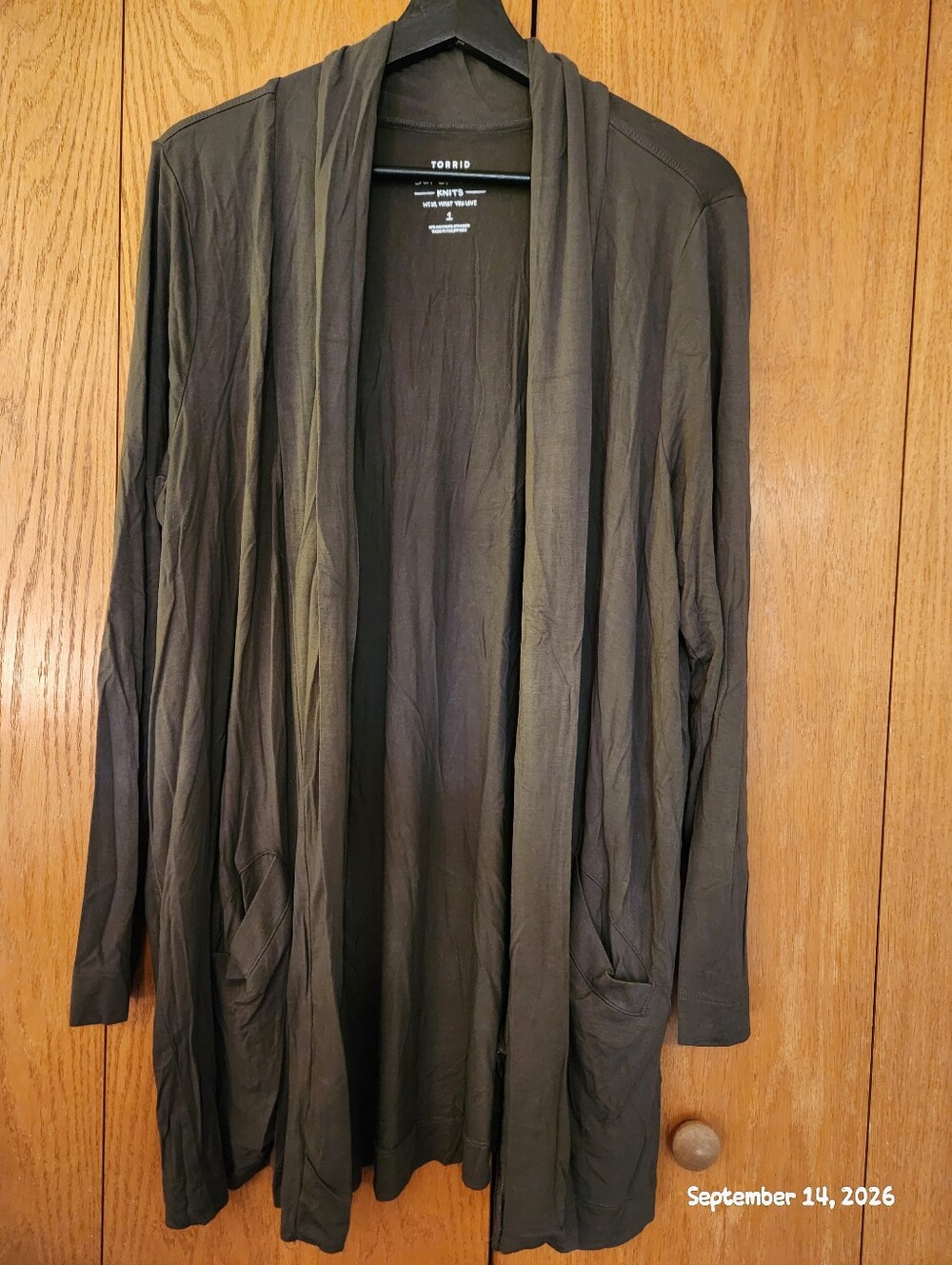 torrid dark olive draped open-front cardigan